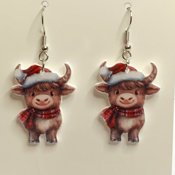 Bull Earring, Santa Earring, Cow Earring, Christmas Earring, Gift Idea, Holiday - Picture 2 of 4